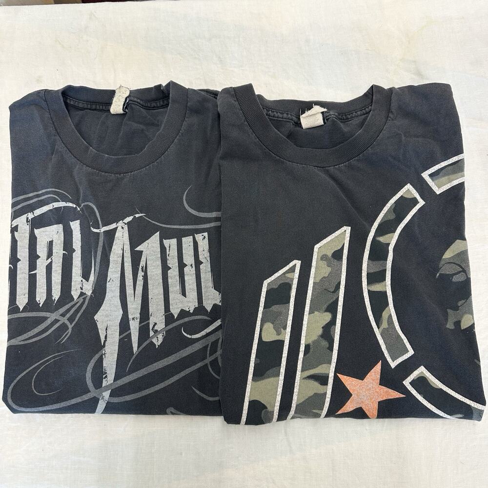 Lot (2)VTG Metal Mulisha T Shirt Size XL Black Camo Grunge Y2K FMX Thrashed Moto